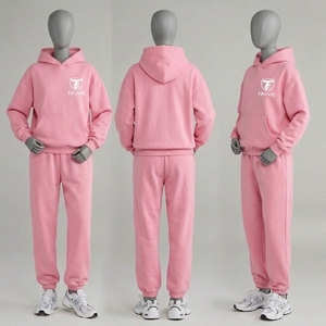 Truvic <b>Pink</b> Hooded <b>Tracksuit</b> Set 100% Cotton Full Length Casual Wear With Logo Front Breathable Regular Fit Autumn <b>Tracksuit</b> - Product Image 4