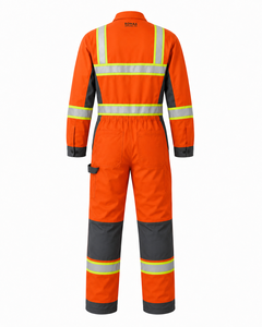 Orange Charcoal Grey Hi Vis Reflective Work Coverall Heavy Duty Industrial <b>Overall</b> with Reinforced Knees and Utility Pocket - Product Image 5