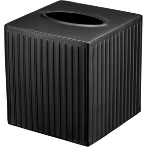 Elegante cubierta de caja de pañuelos con relieve negro mate para decoración moderna de baño, soporte de pañuelos de metal negro acanalado minimalista y elegante. - Product Image 5