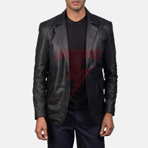 Custom <b>Men</b> <b>Leather</b> <b>Blazer</b> Double Breasted Premium Tailored Jacket for Formal Everyday Wear - Product Image 4