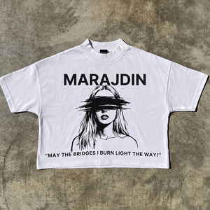 Oversized Graphic Print <b>Tee</b> Mock Neck <b>White</b> Drop Shoulder Heavyweight Cotton T Shirt Mens Womens Custom Streetwear T-Shirt Bulk - Product Image 1