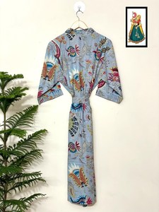 100% Cotton Indian <b>Beach</b> Kimono <b>Robe</b> Night Wear Dressing Gown Free Size - Product Image 4