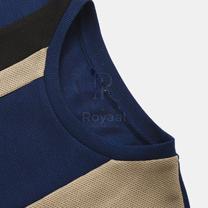 เสื้อยืดแขนสั้นผู้ชายรอยัล ลายทางบล็อกสี คอกลม ผ้าถัก สวมใส่สบาย - Product Image 5
