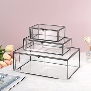 Elegance Glass Jewelry Box Set 3 <b>Black</b> Metal Frame Stackable Storage Organizer Customizable Size High Quality for Home Decorate - Product Image 1