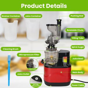 Estrattore di Succo Elettrico a Freddo da 300W per Frutta e Verdura Intera con Funzione Inversa e 2 Contenitori - Product Image 3