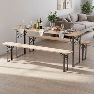 Tavolo da campeggio e picnic portatile da 70 pollici in 3 pezzi con panche per 6 persone, per set da giardino, in legno di abete resistente, design pieghevole - Product Image 3