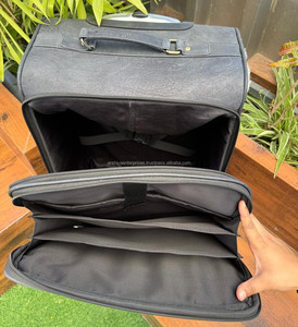 Nueva fábrica, venta al por mayor, maleta con ruedas de cuero de vaca mecanizada a mano de lujo y mochila de pañales de cuero mecanizada a mano, juegos de 2 uds. - Product Image 6