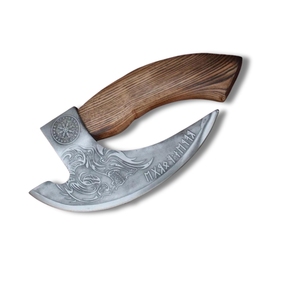 Handmade 3 1/2 in High Carbon Steel Viking Pizza Cutter Tomahawk <b>Wood</b> Handle Kitchen Knife 5 Piece Set 3-Year Warranty - Product Image 1