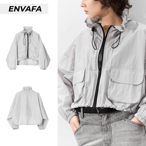 Veste légère coupe-vent à séchage rapide style vêtement de travail extérieur, protection solaire, col roulé, pour femme, nouvelle collection automne, trench - Product Image 3