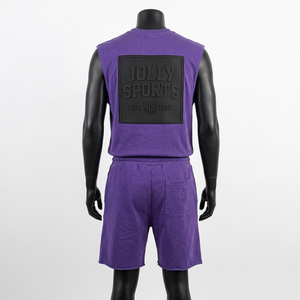 Conjunto de Camiseta sin Mangas y Pantalones Cortos de Felpa Francesa de Algodón de 240 GSM para Hombre, Color Morado Oscuro, Ropa Deportiva Urbana - Product Image 2