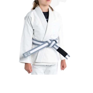 White BJJ <b>Kimono</b> Uniform Regular Fit 100% Cotton Breathable Adult Unisex Martial Arts Wear with Gray and White <b>Belt</b> - Product Image 1