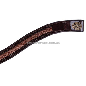 Customized Logo Brown Patent Leather Horse brow band Decorated with <b>Red</b> <b>Glitter</b> Chain brow band in Full Cob Sizes - Product Image 5