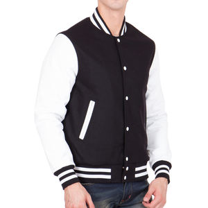 Veste universitaire noire pour homme avec manches blanches, style bomber Letterman, décontractée, style baseball, mode collège et lycée, chaude pour l'hiver - Product Image 1