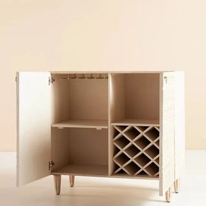 Embossed Wooden Side Cabinet 2 Door Accent <b>Chest</b> Natural Finish Living Room <b>Storage</b> Buffet - Product Image 2