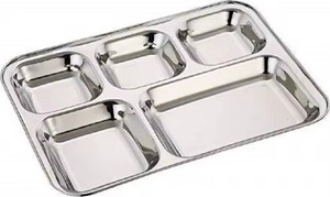 Assiettes de camping rectangulaires en acier inoxydable avec compartiments, écologiques, pour le déjeuner, avec couvercle, design classique et minimaliste - Product Image 4