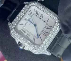 นาฬิกาหรูหราสไตล์ฮิปฮอป หน้าปัดโรมันประดับเพชรครึ่งหนึ่ง สายหนังสีดำ นาฬิกาโมอิสซาไนต์สำหรับผู้ชาย - Product Image 2