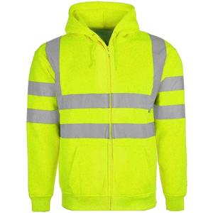 Premium Men's Winter Hi-Vis <b>Zip</b> Workwear Hoodie Lime Yellow Black Safety Sweatshirt Reflective Tape Full-<b>Zip</b> <b>Hooded</b> Customizable - Product Image 5