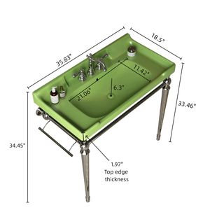 Lavabo da Bagno VICI 36'' in Ceramica Verde, Montaggio a Parete, 3 Fori Pre-Forati per Rubinetto, Base Autoportante in Acciaio Inossidabile - Product Image 5