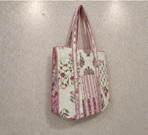 Premium <b>White</b> Floral Patchwork Tote <b>Bag</b> for Women Handmade Quilted Cotton Market Shopper Wholesale Bulk Supplier - Product Image 3