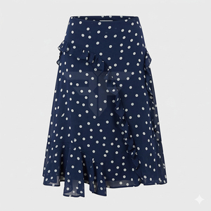 Falda Midi Azul con Cierre de Cremallera, Estampado de Lunares y Volantes, Informal, a la Moda, de Verano, para Mujer - Product Image 1