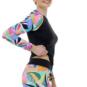 Women Long Sleeve Rash Guard Set UPF 50+ UV Protection Swim Shirt Floral <b>Print</b> <b>Surfing</b> Swimwear Two Piece Athletic Bathing Suit - Product Image 5
