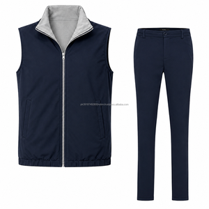 Custom <b>Mens</b> <b>Navy</b> <b>Blue</b> Stand Collar Casual Reversible Breathable Winter Warm <b>Gilet</b> & Trouser Set OEM Clothing Manufacturer - Product Image 1