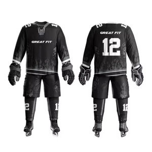 Meilleures ventes : Ensembles d'uniformes de hockey sur glace pour hommes adultes, respirants, durables, avec logo personnalisé, service OEM, tenues d'équipe, couleurs noires - Product Image 5