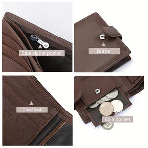 Portefeuille en cuir véritable pour femmes - Design compact à double pli avec bouton - Vente en gros - Product Image 2