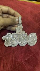 Colgante personalizado con logo y letra inicial, con incrustaciones de diamantes, pasa la prueba del diamante, plata 925, estilo hip hop, con letras y números, para hombre. - Product Image 2