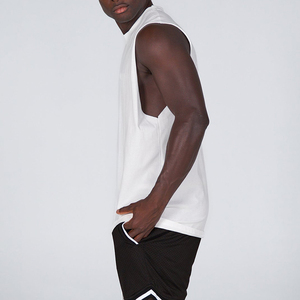 <b>Men's</b> <b>White</b> Sleeveless Crew Neck Eco-Friendly Gym Tank Top Breathable Plain Dyed Knitted Sporty Muscle Front Logo - Product Image 3