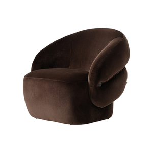 Modern Contemporary Swivel Lounge Chair Solid Teak Premium Velvet Upholstered Curved Barrel Design Deep Comfortable Seat - Product Image 1