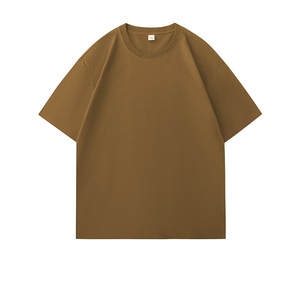 เสื้อยืดคอกลมแขนสั้นผู้ชาย ผ้าฝ้าย 100% ทรงปกติ สีพื้น ผ้าเจอร์ซีย์ถัก สวมใส่สบาย สีดำ น้ำตาล ขาว - Product Image 3