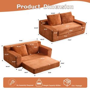 Modern <b>Small</b> Corduroy Loveseat <b>Sofa</b> Comfortable Deep Seat Bed for Bedroom & Living Room with Reversible Cushion Pill - Product Image 3