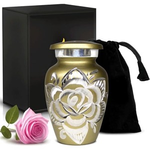 Urne funéraire pour cendres d'adulte, design rose argenté, excellente qualité, petite urne commémorative pour cendres humaines. - Product Image 3