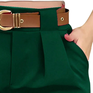 Shorts de sport amples à taille haute pour femmes, plissés décontractés, avec boucles de ceinture et poches, respirants et à séchage rapide, 100 % coton - Product Image 4