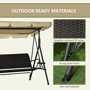 Dondolo da veranda a 3 posti color kaki con tettuccio regolabile e cuscini rimovibili - Product Image 6