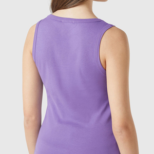 Débardeur pour femme en coton tricoté respirant, violet uni, col rond, sans manches, longueur standard, style décontracté - Product Image 3