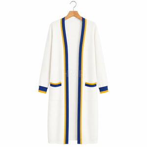 HMR Sisterhood Sorority Cardigan en acrylique tricoté avec bordure de couleur contrastée et poches, col rond décontracté, manches longues - Product Image 5
