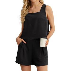 Ensemble décontracté 2 pièces pour femme avec haut court à fermeture éclair rose et short sans manches à col carré, collection été 2026 - Product Image 2