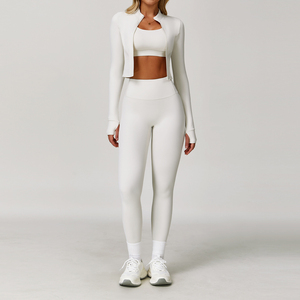 Best Wholesale Women Seamless Yoga 3 Pcs Set High Waist Wide Leg Pants With <b>Spaghetti</b> Strap Crop Top Solid White Breathable - Product Image 1