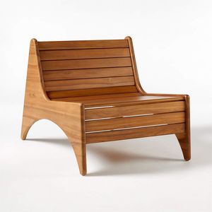 Fauteuil lounge sans accoudoirs en teck, profil bas, avec lattes, pour patio, canapé d'appoint d'angle - Product Image 1