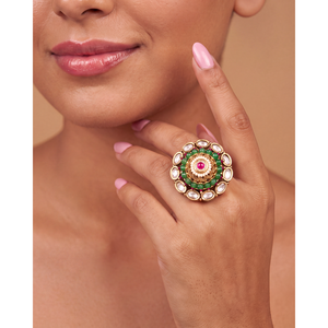 <b>Indian</b> Ethnic Artificial Jewellery Pooja Heritage Adjustable <b>Ring</b> for Casual Style - Product Image 1