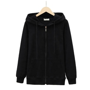 Sweat-shirt unisexe à capuche avec fermeture éclair, couleur unie, coupe classique, tricoté, décontracté, pour l'automne - Product Image 3