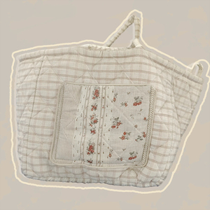 Large Capacity Quilted Cotton Shoulder Tote Bag Women Portable Bag Travel Handbag Handcrafted Tote Bags - Product Image 2