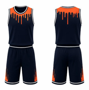 Ensemble de maillot et short de basketball pour homme, imprimé sublimé effet gouttelettes, sans manches, en polyester respirant et anti-transpiration. - Product Image 1
