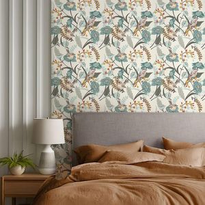 Carta da Parati Adesiva Vintage Botanica Beige Crema con Uccelli e Foglie Verdi, Facile da Installare, Decorazione Murale - Product Image 5