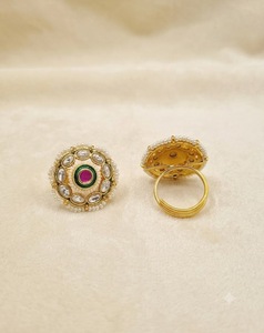 Oval Stone Studded Floral Motif Pearl Border Kundan <b>Adjustable</b> <b>Rings</b> Fashion Jewellery Supplier Wedding Wear <b>Rings</b> Manufacturers - Product Image 3