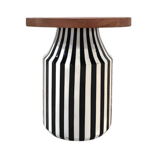 Tabouret géométrique noir et blanc fait main avec incrustation d'os, table d'appoint de luxe en forme de sablier, meuble d'appoint moderne pour salon, vente en gros - Product Image 2