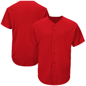 เสื้อเบสบอลผู้ชายสั่งทำพิเศษ สีแดงน้ำเงิน ตัดต่อสี แขนสั้น ติดกระดุมด้านหน้า ผ้าโพลีเอสเตอร์ระบายอากาศ สำหรับผู้ใหญ่ - Product Image 4