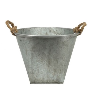 Galvanized Metal Ice Bucket with Scoop Rustic Farmhouse <b>Wine</b> Chiller with Jute Rope Wrap Industrial Zinc Finish Beverage Tub - Product Image 3